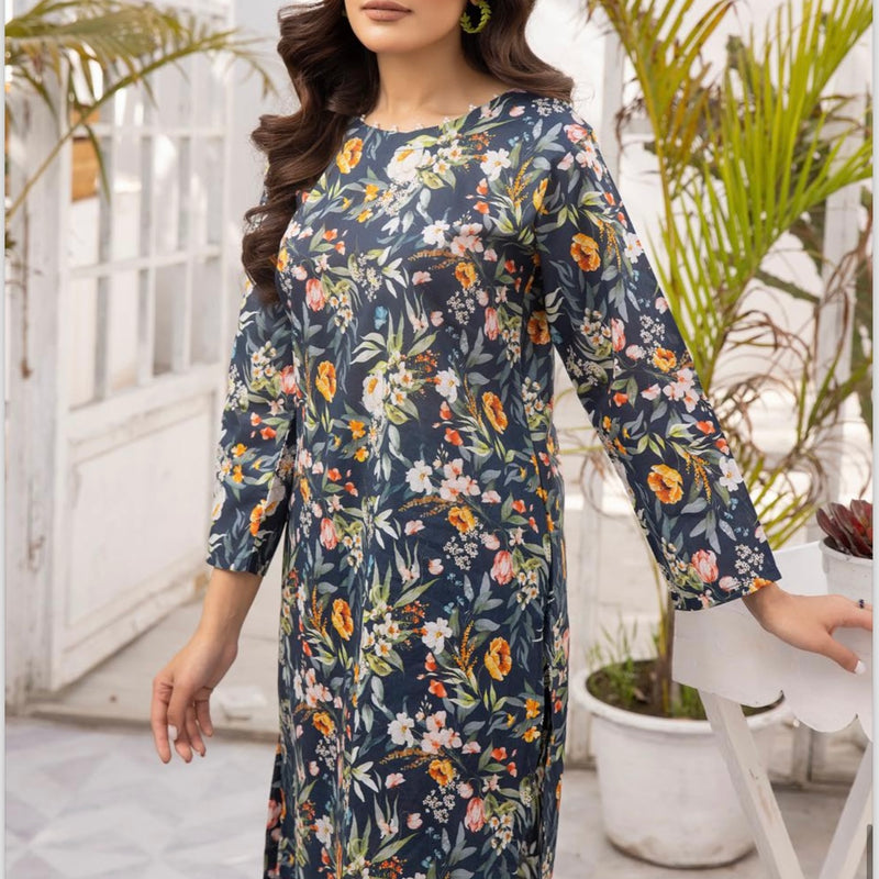 Simrans Navy Floral Lawn Two Piece Suit