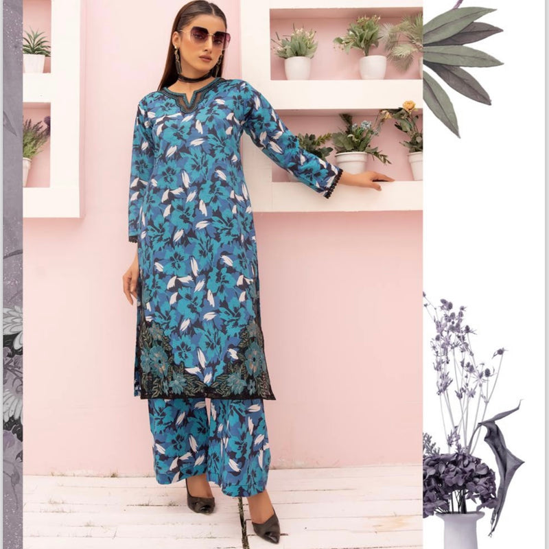 Simrans Black Blue Embroidered Floral Lawn Two Piece Suit