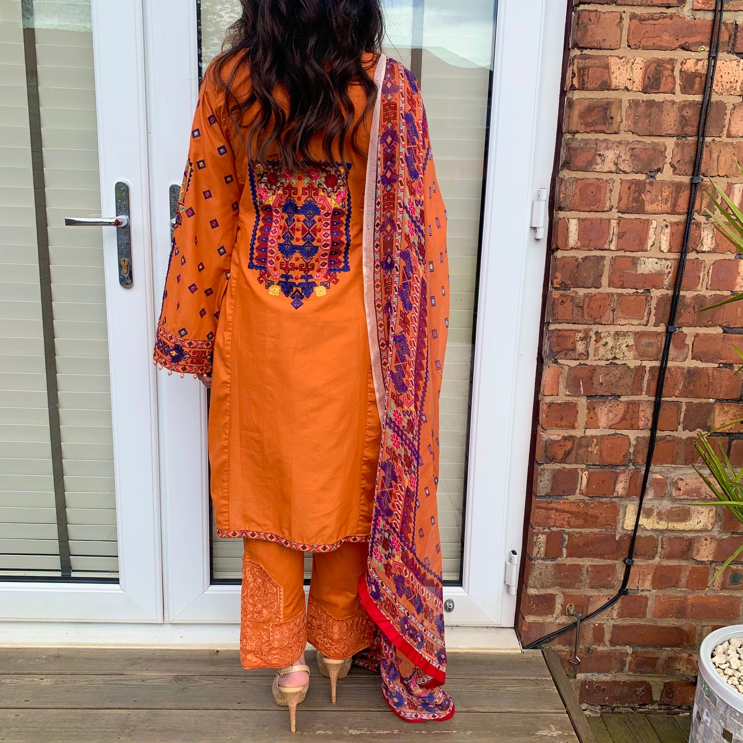 Karma Original Orange Tribal Embroidered Kameez Suit