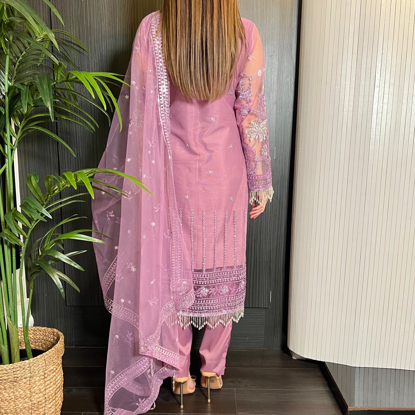 Prêt Powder Pink Heavily Embroidered Net Suit