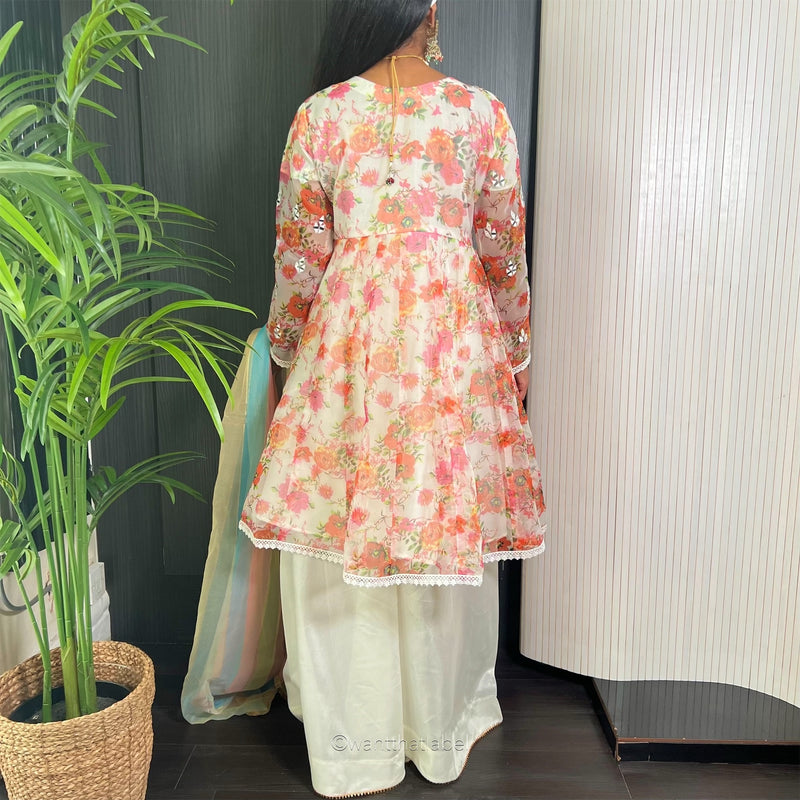 Muskaan White Mirror Embroidered Anarkali Sharara Suit