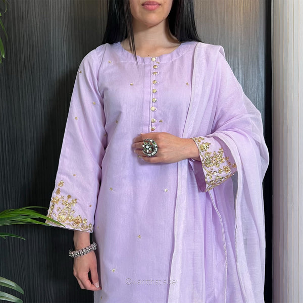 Isha Lilac Zari Embroidered Khadi Net Suit