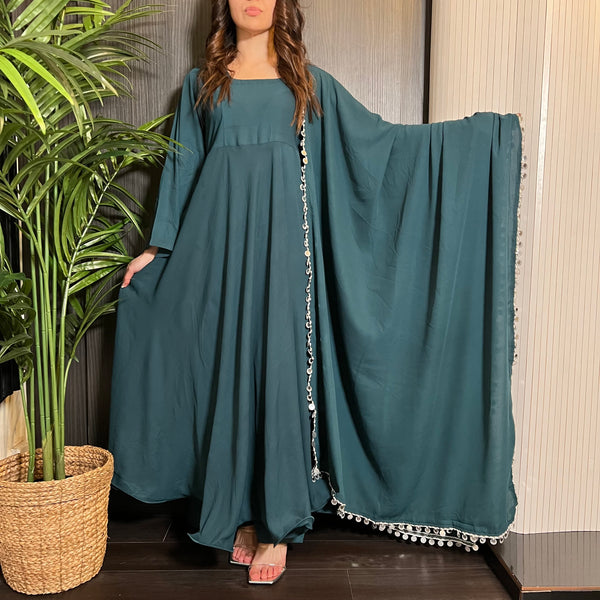 Teal Full Flare Georgette Maxi Dress Suit