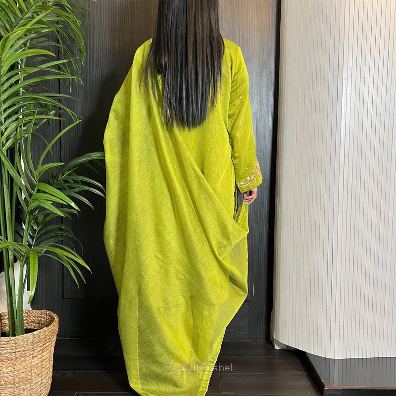 Laila Lime Zari Embroidered Khadi Net Suit