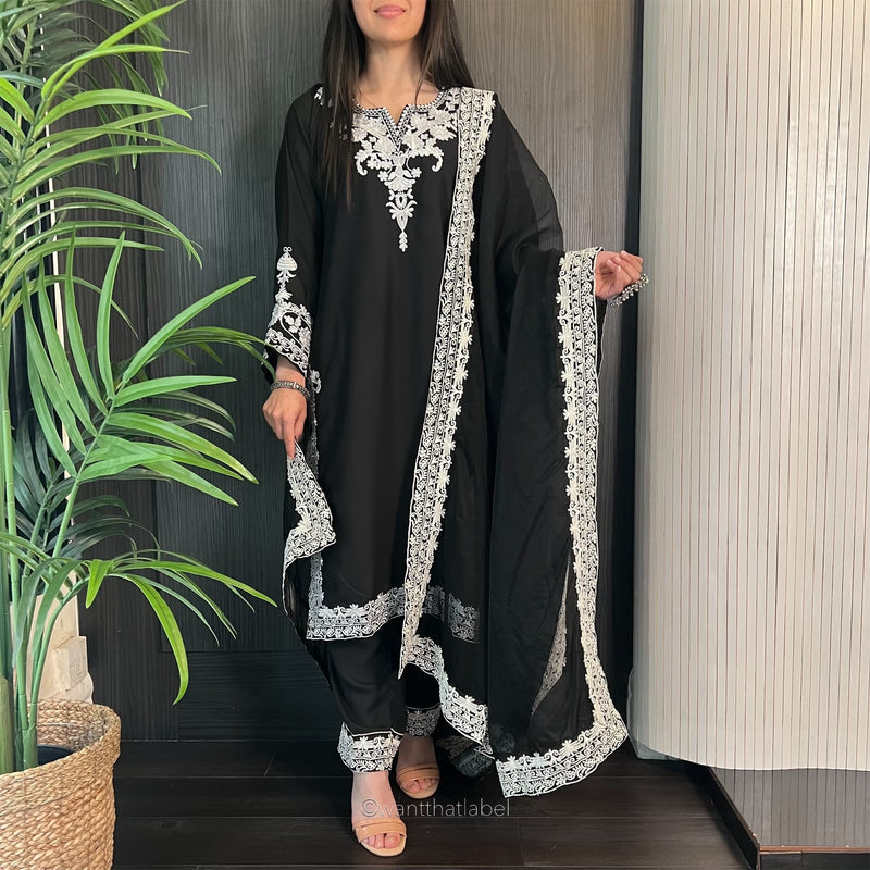 Hina Black White Embroidered Georgette Suit