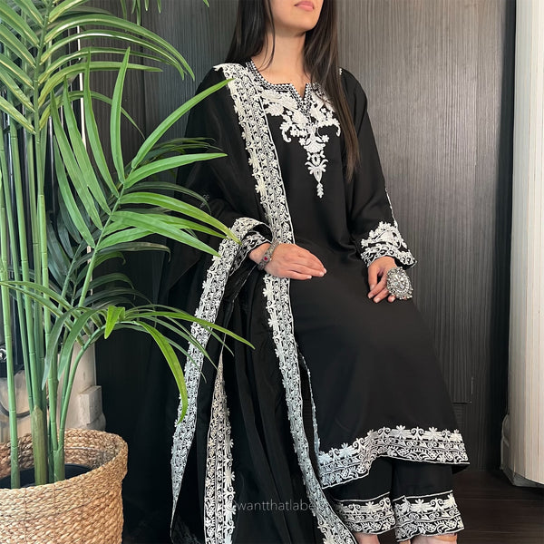 Hina Black White Embroidered Georgette Suit