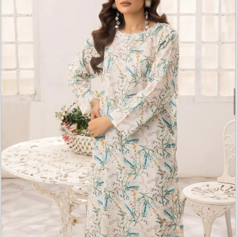 Simrans White Floral Lawn Two Piece Suit