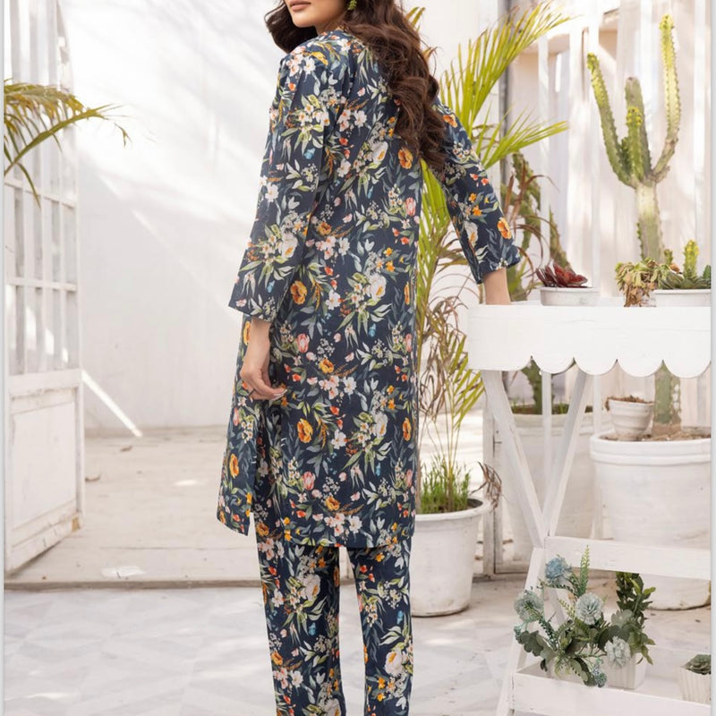 Simrans Navy Floral Lawn Two Piece Suit