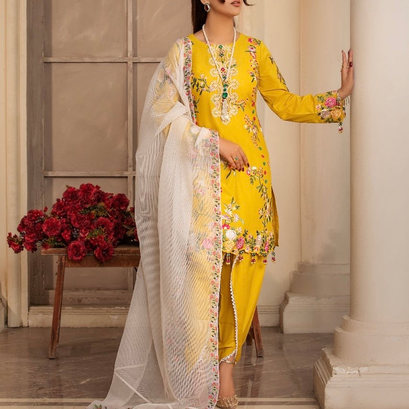 Nora Yellow Embroidered Kameez Tulip Salwar Suit