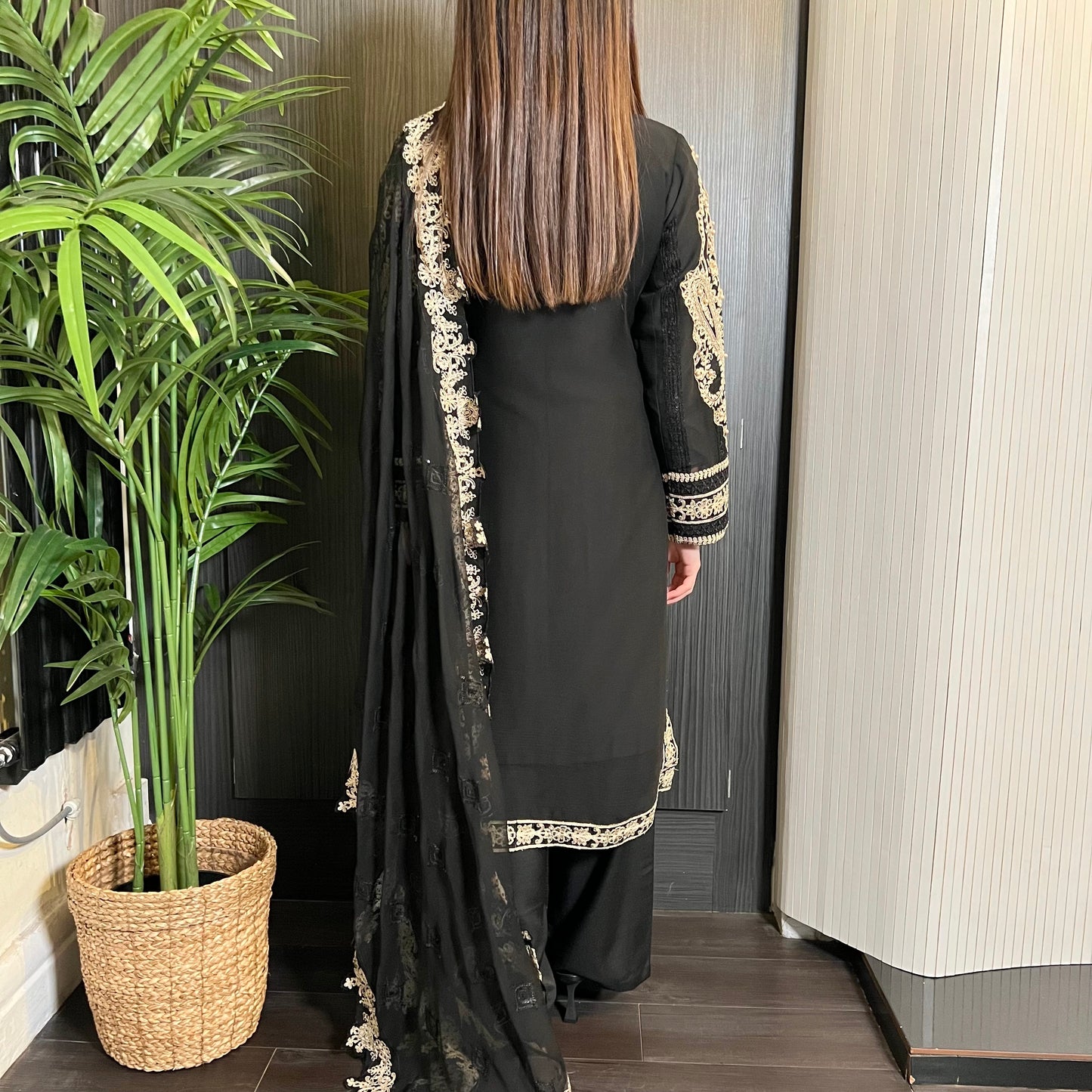 Maria B Inspired Black Heavily Embroidered Chiffon Suit