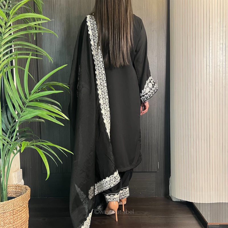 Hina Black White Embroidered Georgette Suit