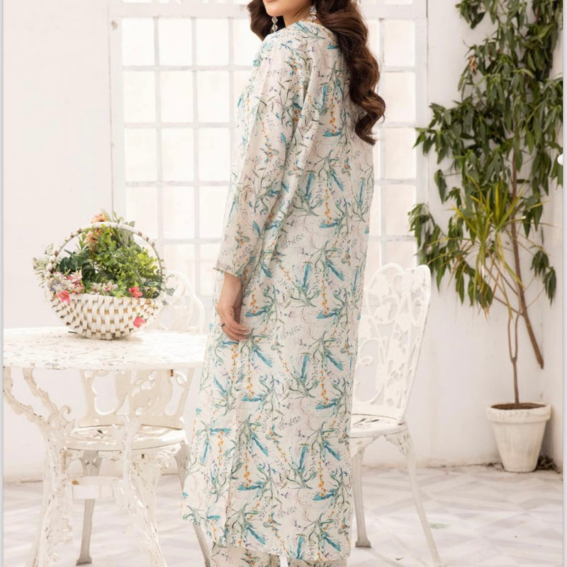 Simrans White Floral Lawn Two Piece Suit