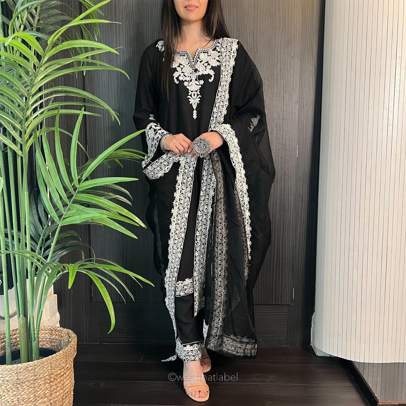 Hina Black White Embroidered Georgette Suit