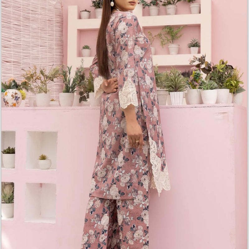 Simrans Dusty Pink Embroidered Floral Lawn Two Piece Suit