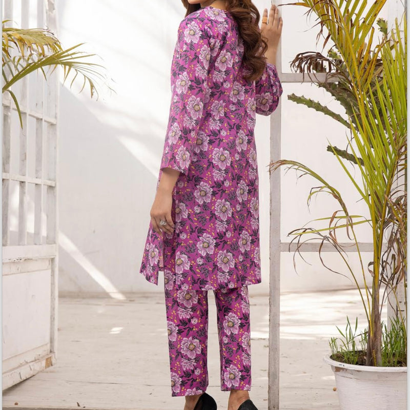 Simrans Fuchsia Pink Floral Lawn Two Piece Suit